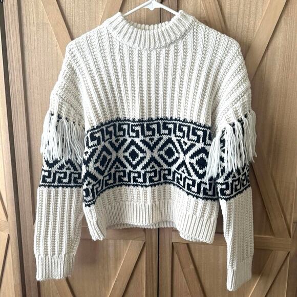H&M Drop Shoulder Fringe Thick Ribbed Knit Wool Blend Sweater Size Small - Picture 1 of 9